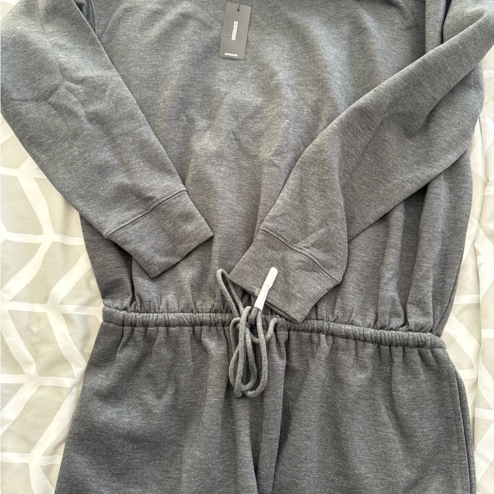 Off The Shoulder Wide Leg Luxe Lounge Jumpsuit, Charcoal Gray.